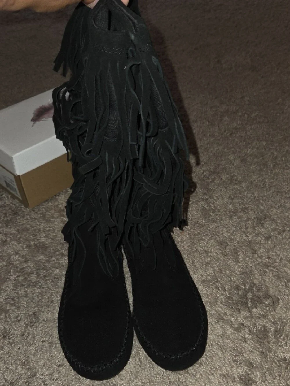 Fringe Mid-Calf Women's Boots - Black - Picture 2 of 8